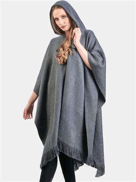 Inti Alpaca Hooded Cape Poncho For Women In Solid Dark Gray Alpaca Wool