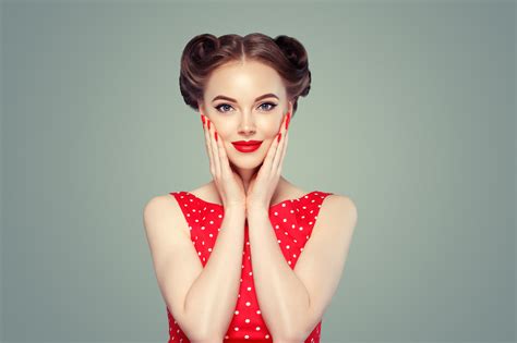 Radiant Brunette Model With Striking Blue Eyes And Bold Lipstick HD Wallpaper