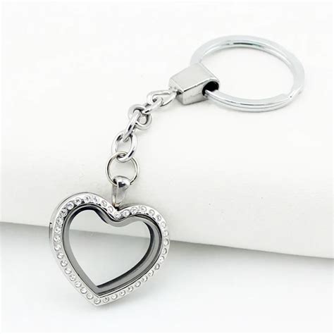 Pcs Lot Free Shipping Heart Floating Locket Keychains With Rhinestones