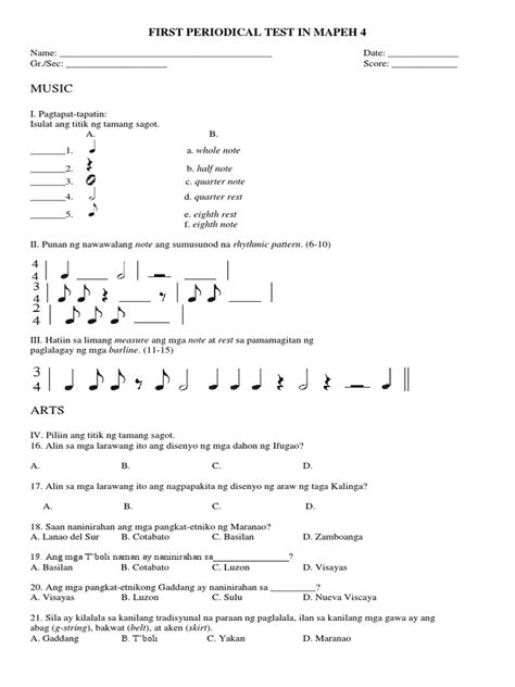 First Periodical Test In Mapeh 4