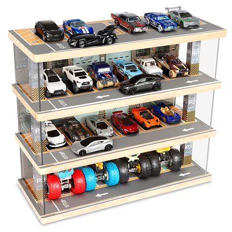 Saichotoy Hot Wheels Storage Toy Car Parking Garage Diorama With Lights Freestanding Display