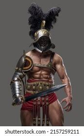Portrait Muscular Gladiator Naked Torso Dressed Stock Photo Shutterstock