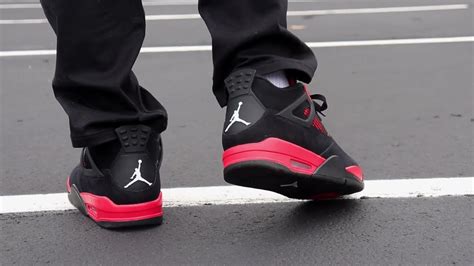 Air Jordan 4 Red Thunder On Feet Youtube