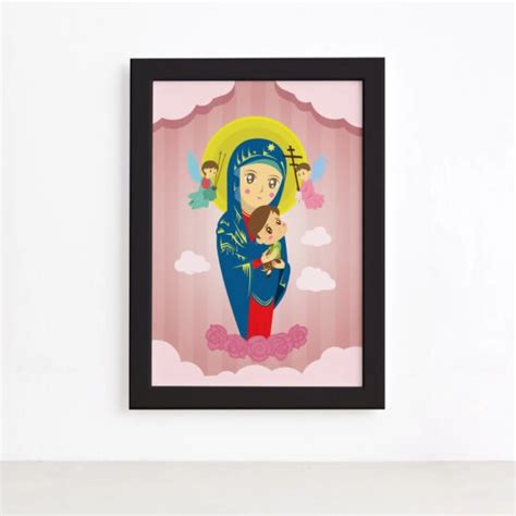 Quadro Nossa Senhora Virgem Maria Moldura Preta X Cm