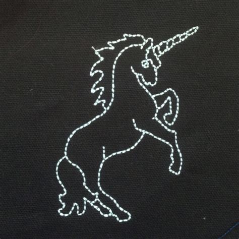 Whimsical Unicorn Outline Triple Stitch Raw Edge Machine Embroidery