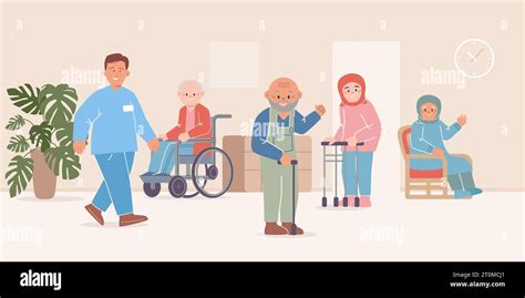 Nursing Home Old Retirement Pensioner House With Medical Helper Nursing