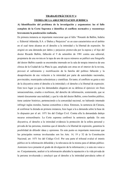 TP Nº 4 Teoria DE LA Argumentacion Juridica TRABAJO PRÁCTICO Nº 4