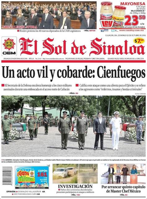 Periódico El Sol De Sinaloa México Periódicos De México Edición De