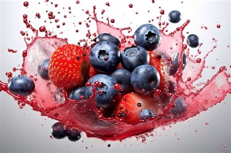 Premium Ai Image Splashing Water Of Blueberries And Strawberries