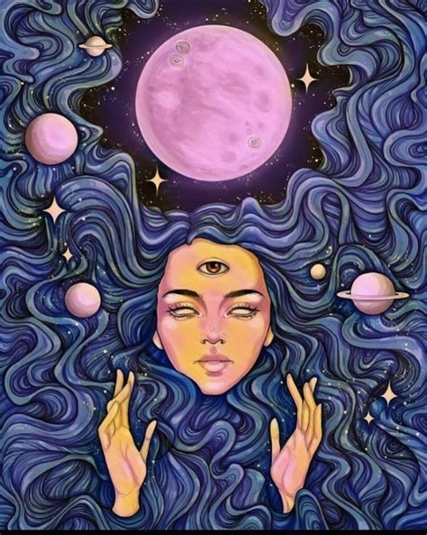 Watercolor Space Girl Painting Original Art Third Eye Art Sacred