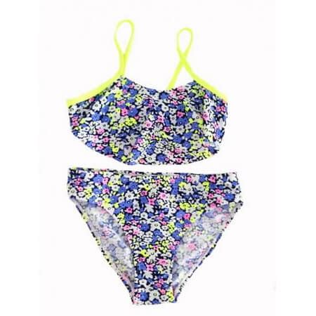 Girls Of Bikini Custom Girls Stripe Flower Bikini Swimsuit Set