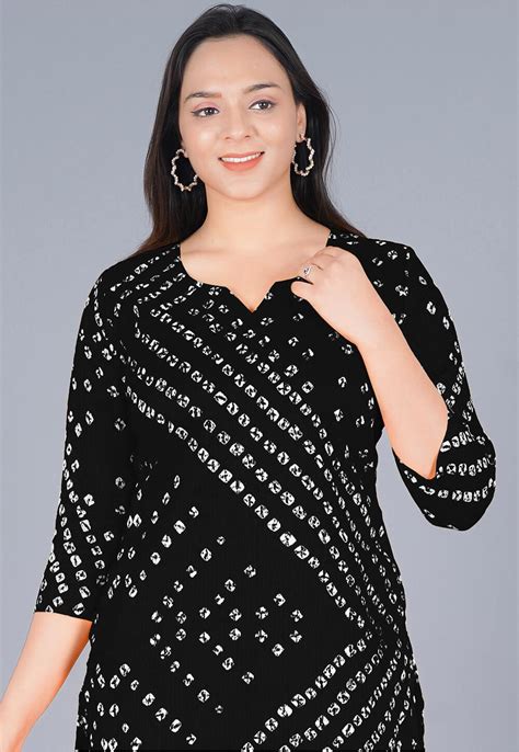 Bandhej Printed Kota Silk Straight Kurta Set In Black Tbq658