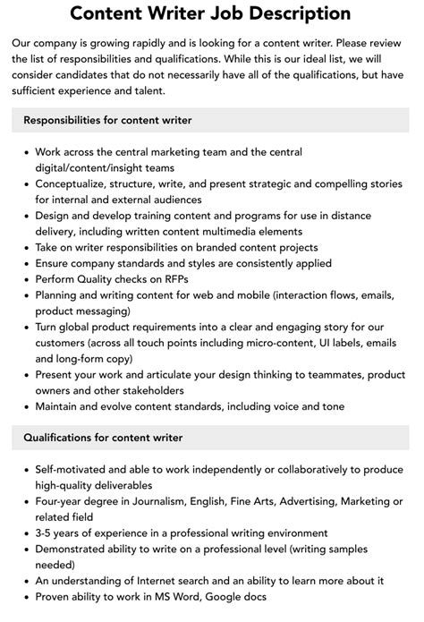 Content Writer Job Description Velvet Jobs