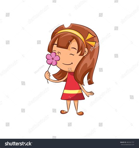 Girl Smelling Flower Vector Illustration Stock Vector Royalty Free