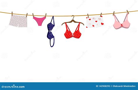 Pantie Bra And Lingerie Hanging On Rope Vector Illustration Stock