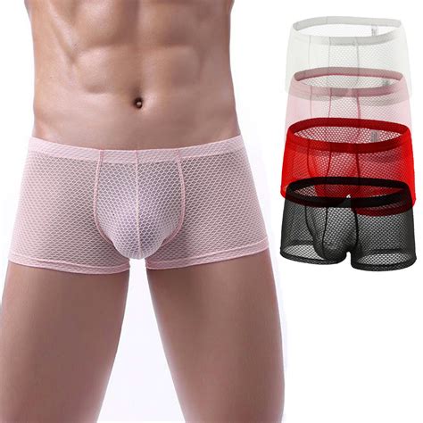 Mens See Through Mesh Boxer Briefs Low Rise Pouch Panties Lingerie Underwear EBay