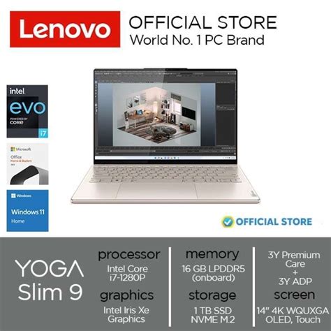 Jual Lenovo Yoga Slim 9 14IAP7 Core I7 1280P 16GB 1T SSD Iris Xe W11