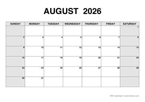 August 2026 Calendar with Holidays | CalendarLabs