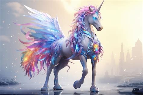 Premium Photo Unicorn With Glittering White Fur Mane Generative Ai