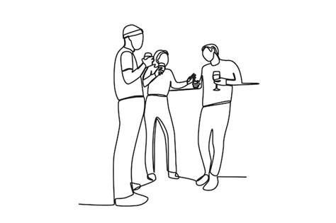 Premium Vector One Continuous Line Drawing Of Three Friends Having