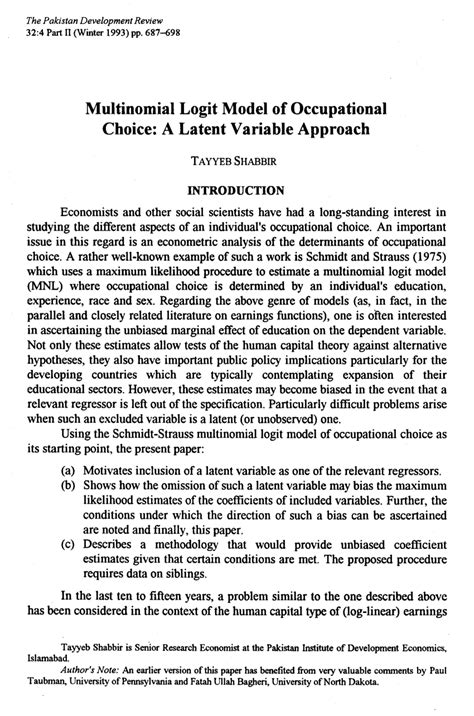 Pdf Multinomial Logit Model Of Occupational Choice A Latent Variable