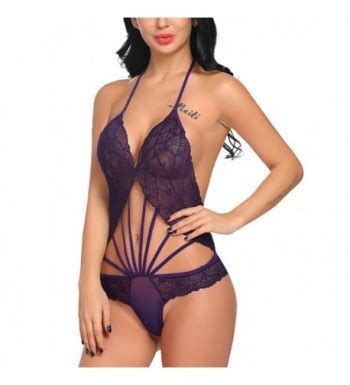 Deep V Halter Lingerie Lace Babydoll Mini Bodysuit Open Back Lace Teddy Purple C Nqow