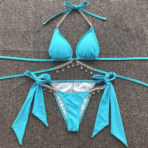 Sexy Kristall Diamant Bikini Bademode Frauen Badeanzug Kette