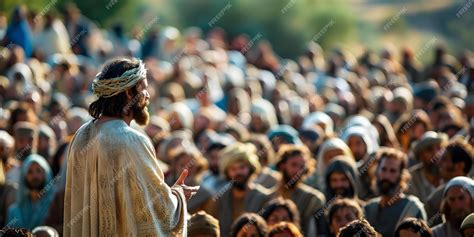 Premium Photo | Jesus Addressing a Large Crowd During the Sermon on the Mount Concept History ...