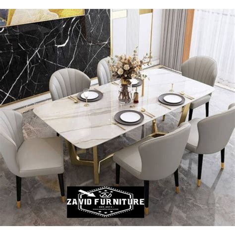 Jual Set Meja Makan Marmer Rangka Besi Gold Dining Table Set Kab