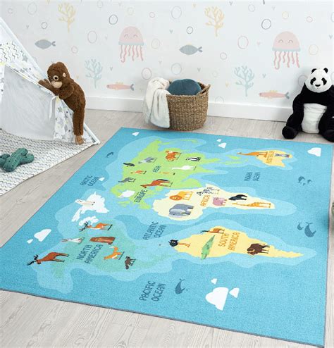 Paco Home Kinder Teppich F R Kinderzimmer Spiel Teppich Weltkarte Mit