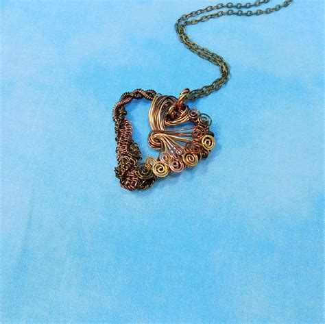 Rustic Copper Heart Necklace Unique Woven Wire Wrapped Copper Heart