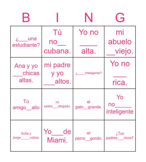 Use These Forms Soy Eres Es Somos Son Bingo Card