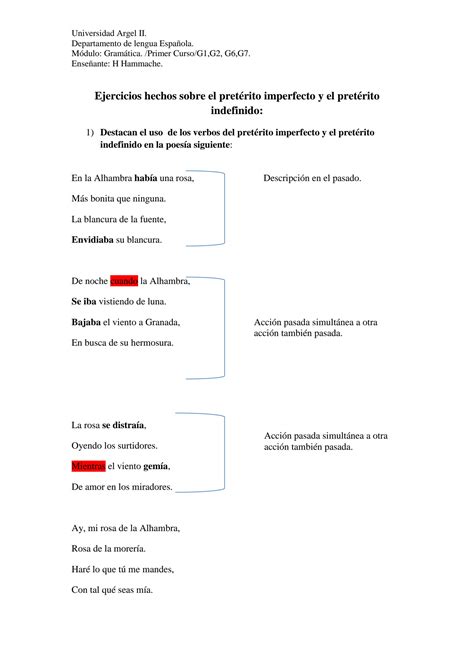 Solution Ejercicios Sobre El Pret Rito Imperfecto Y El Pret Rito