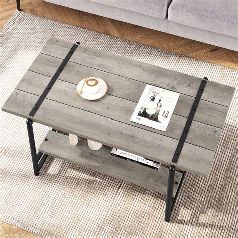 DSstyles Industrial Coffee Table, Rustic Gray Coffee Table, Farmhouse