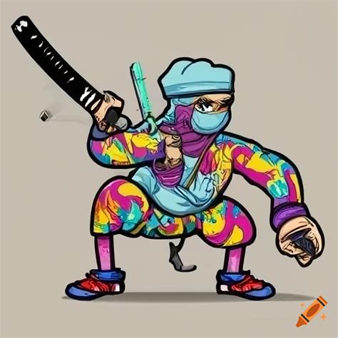 Graffiti Character With Phat Pants And Katana Sword