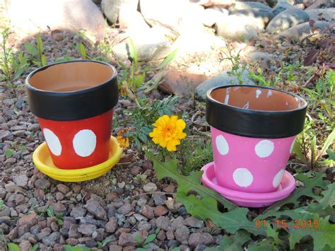 Diy Mickey And Minnie Mouse Flower Pots Terra Cotta Pot Crafts Clay