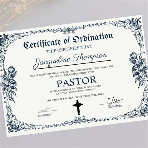 Pastor Ordination Certificate Template, Editable Certificate of ...