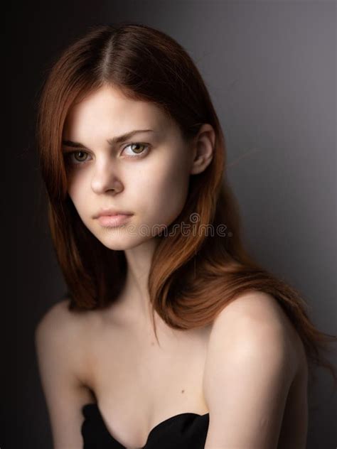 Beautiful Woman Red Hair Naked Shoulders Posing Lifestyle Studio Stock Photo Image Of Eyes