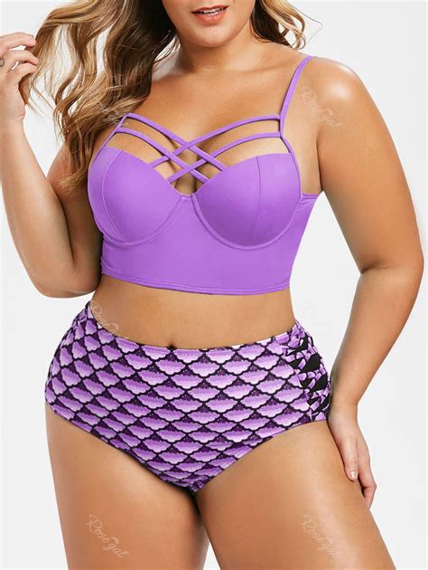 Off Plus Size Criss Cross Scale Print Mermaid Push Up Bikini