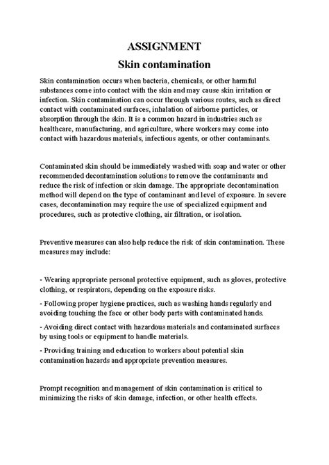Assignment SKIN Contamination - ASSIGNMENT Skin contamination Skin