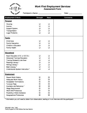 Fillable Online Info Dhhs State Nc Work First Employment Services