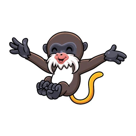 Mignon petit dessin animé de singe tamarin posant Vecteur Premium