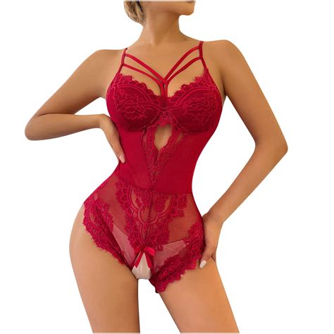 Mitankcoo Women S Lingerie Set Mesh Sheer Teddy Bodysuit One Piece Lace Crotchless Babydoll
