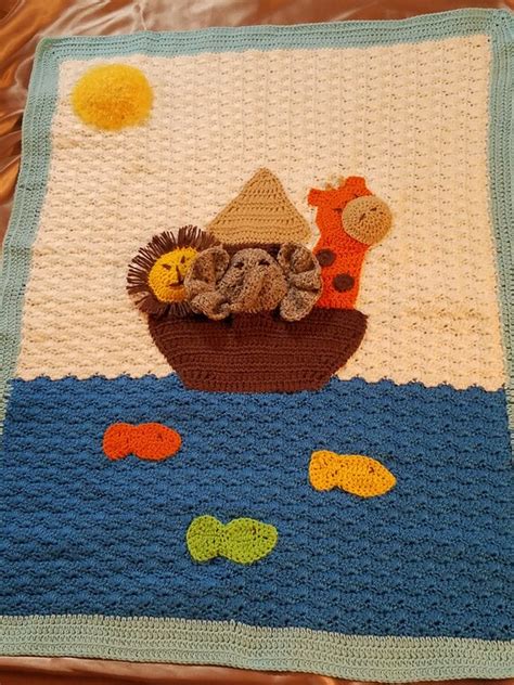 Items Similar To Noahs Ark Crochet Baby Blanket In Three D On Etsy