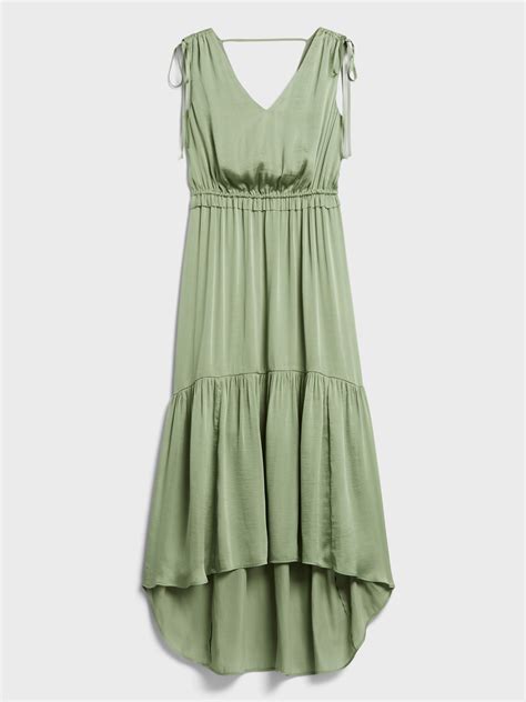 Satin Ruched Maxi Dress Banana Republic