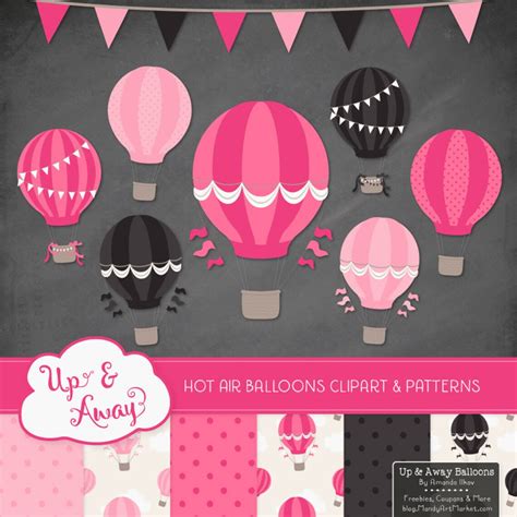 Hot Pink Hot Air Balloons Clipart With Digital Papers Pink Etsy