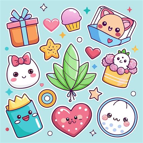 Cute cartoon stickers with hearts stars and animals | Premium AI-generated vector