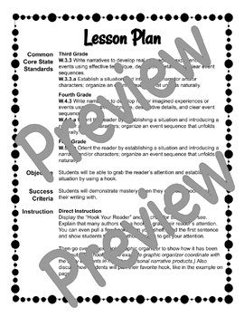 Personal Narrative Writing Hook Lesson Plan by The Sweet Cherry on Top