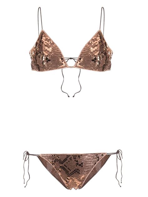 Oseree Sequin Embellished Bikini Set In Brown Modesens