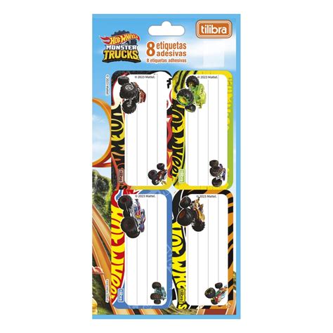 ETIQUETA ESCOLAR HOT WHEELS MONSTER TRUCKS C 8 UN TILIBRA 340511